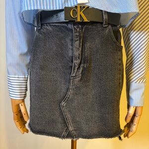 NWOT CAGE Washed Black Gray Denim Mini Skirt | Size Small S | Frayed Hem